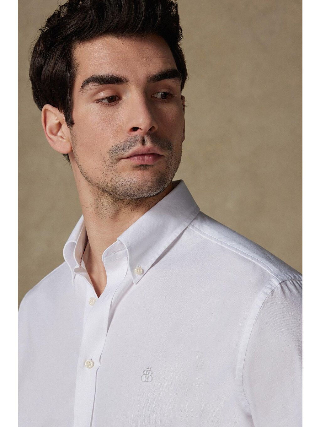 Matteo Royal Oxford Pamuklu Comfort Fit Beyaz Düğmeli Yaka Erkek Düz %100 Pamuk Gömlek-3