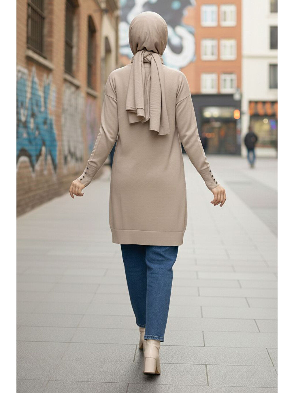 Kol Düğmeli Tiiko Tunik Bej - 28081-BEJ-2