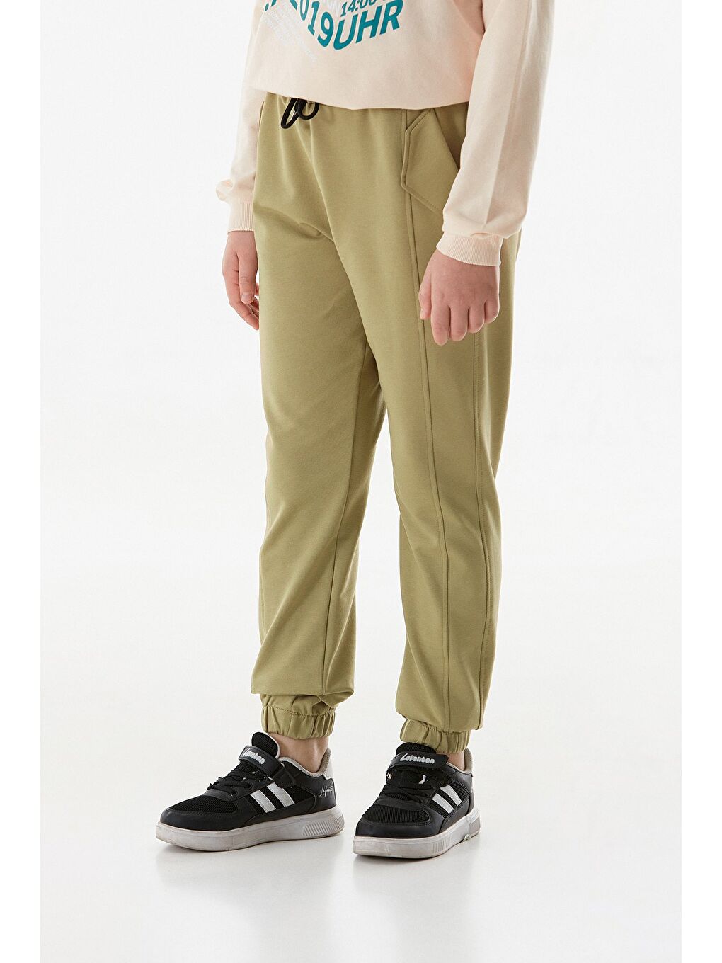 Haki Beli Lastikli Cebi Armalı Jogger Erkek Çocuk Eşofman Altı-3