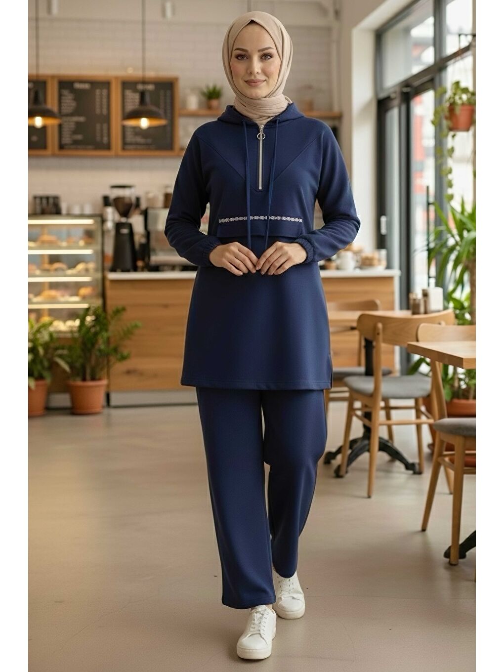 Taş Detaylı Bileği Lastikli Modal İkili Takım Lacivert - 1001-LACIVERT