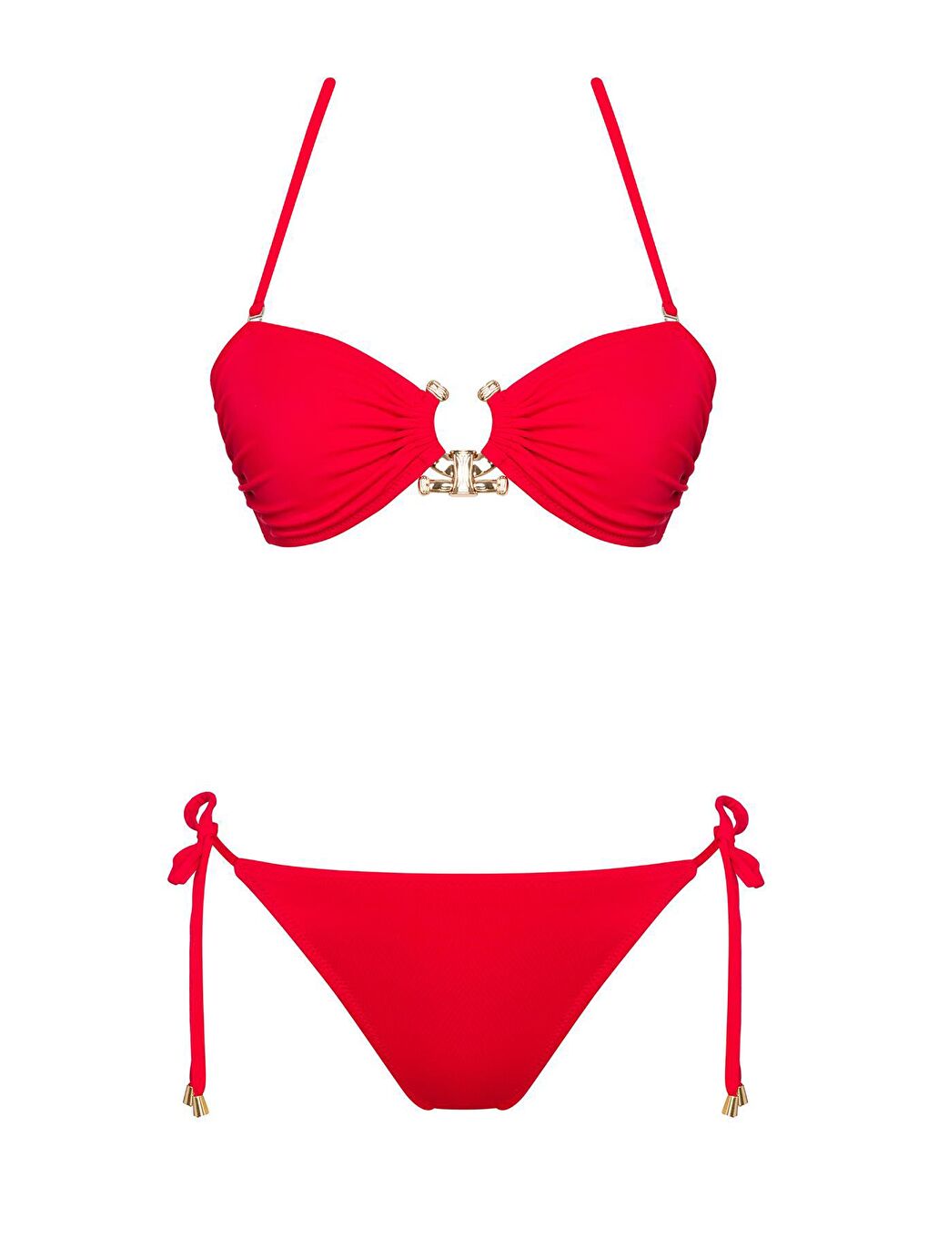 Kırmızı Straplez Aksesuar Brezilya Bikini Takım