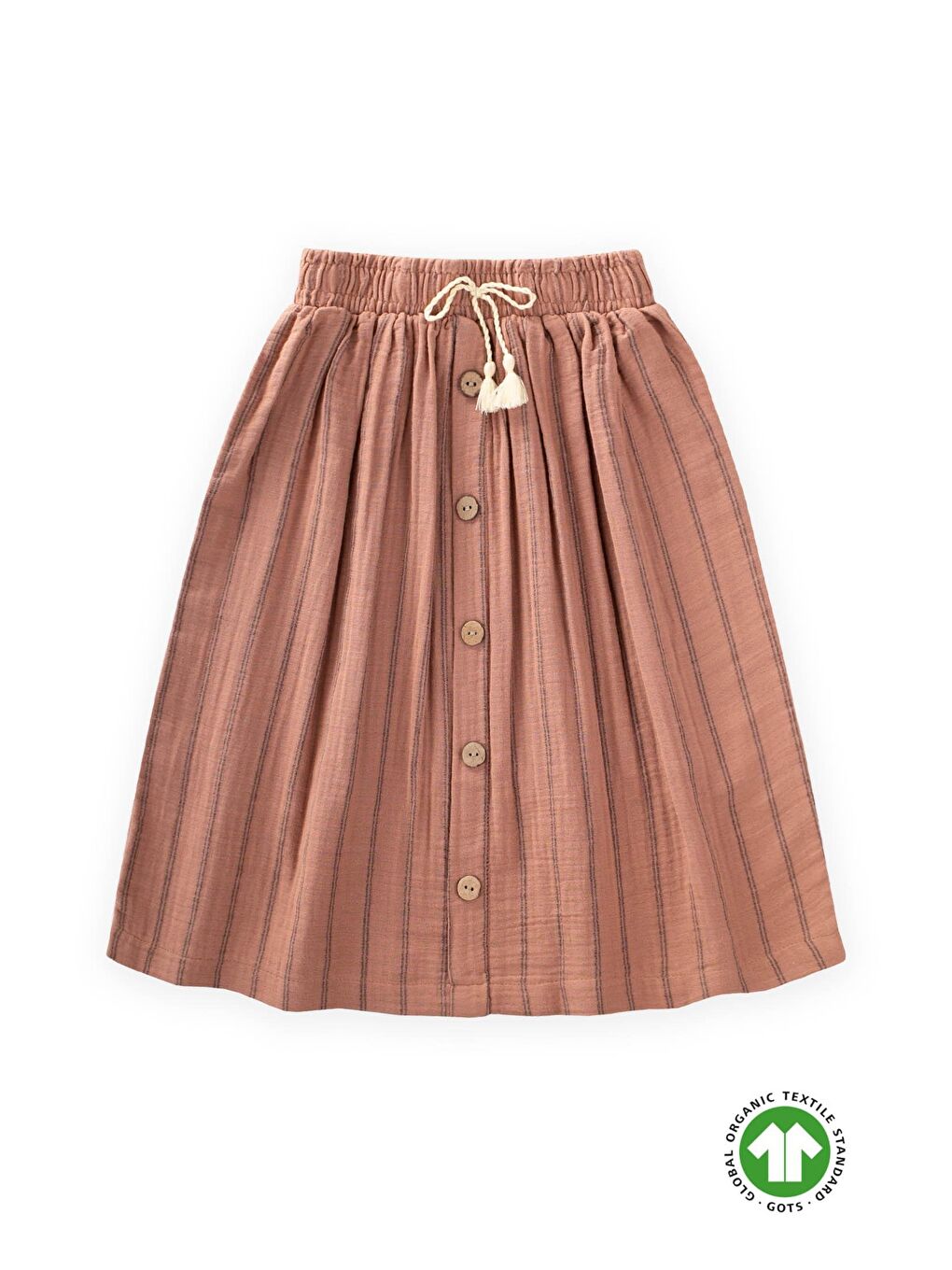 Kahverengi Kız Çocuk Çizgili Müslin Etek