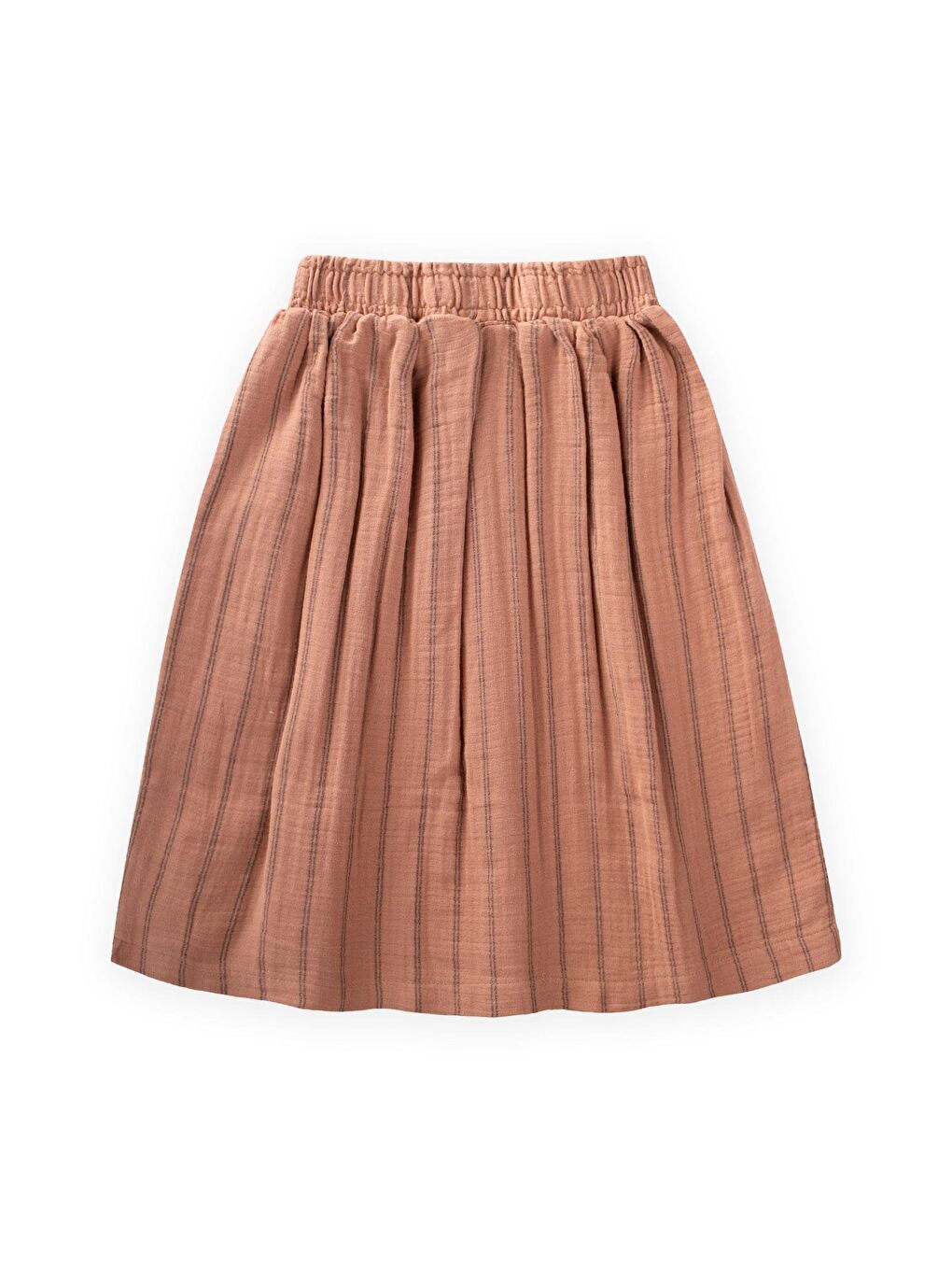 Kahverengi Kız Çocuk Çizgili Müslin Etek-1