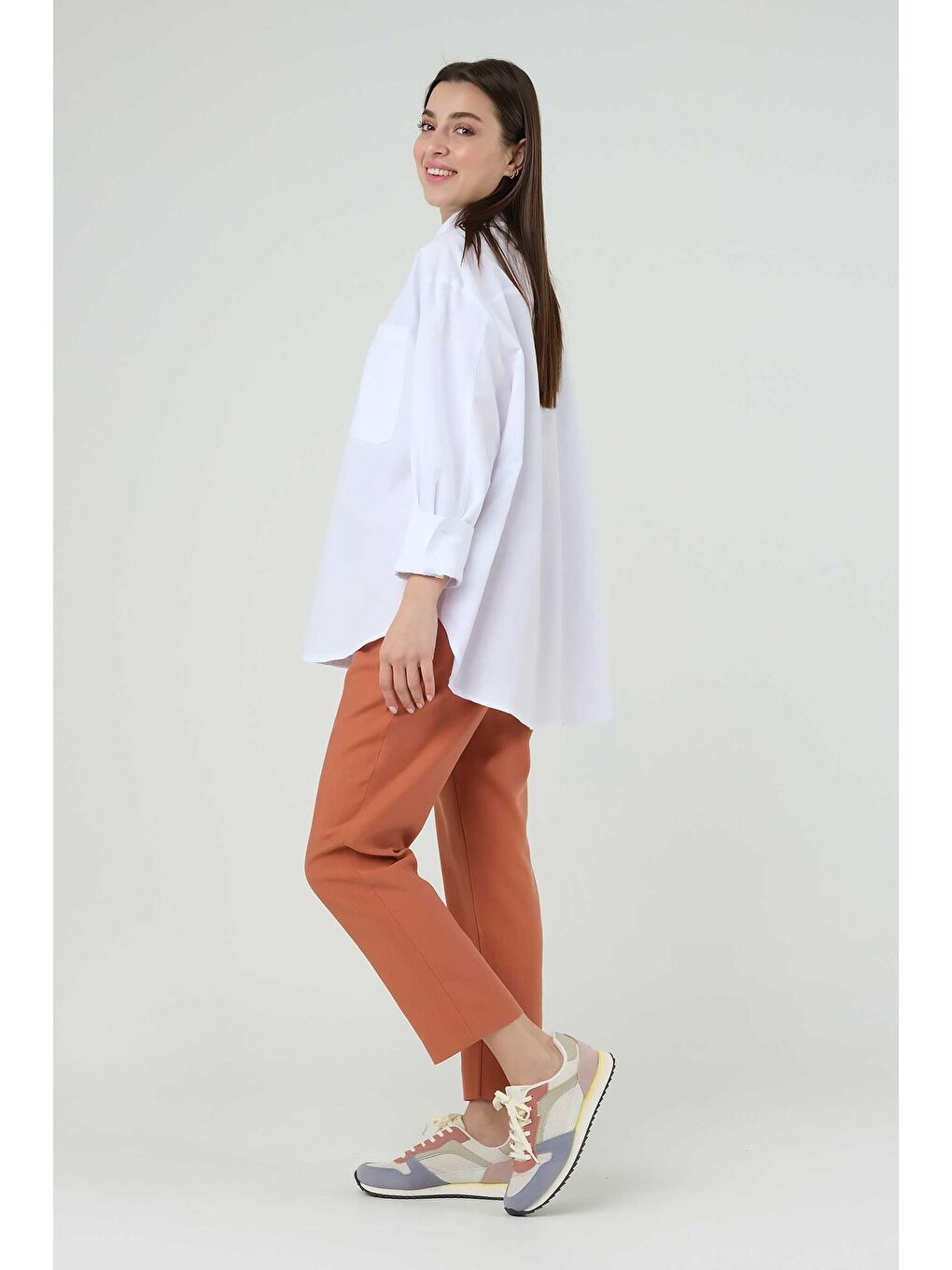 Pembe Önü Pilili Pantolon Somon-2