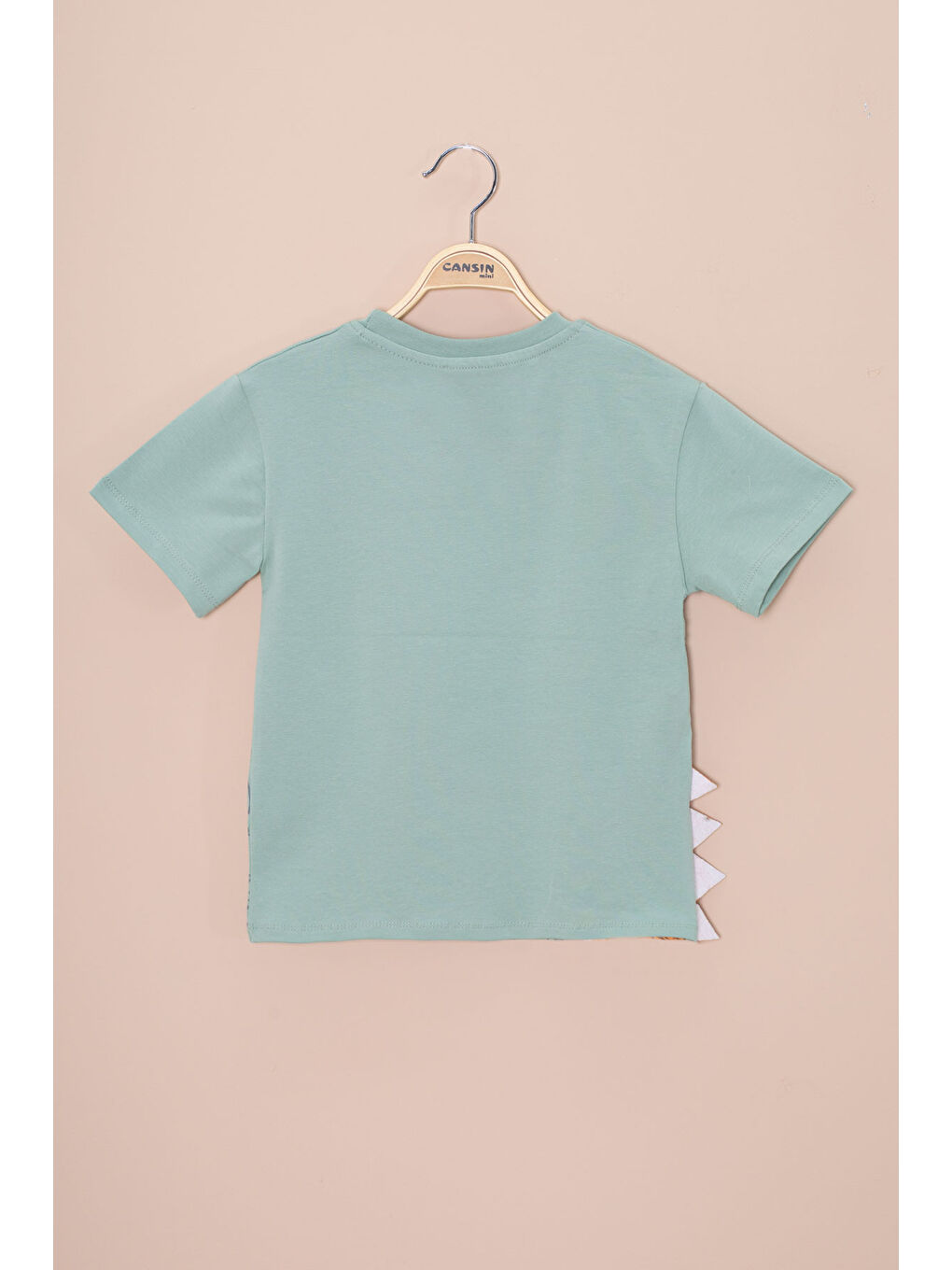 Yeşil Dinozor Baskılı Bisiklet Yaka Erkek Bebek Tişört 20949-2