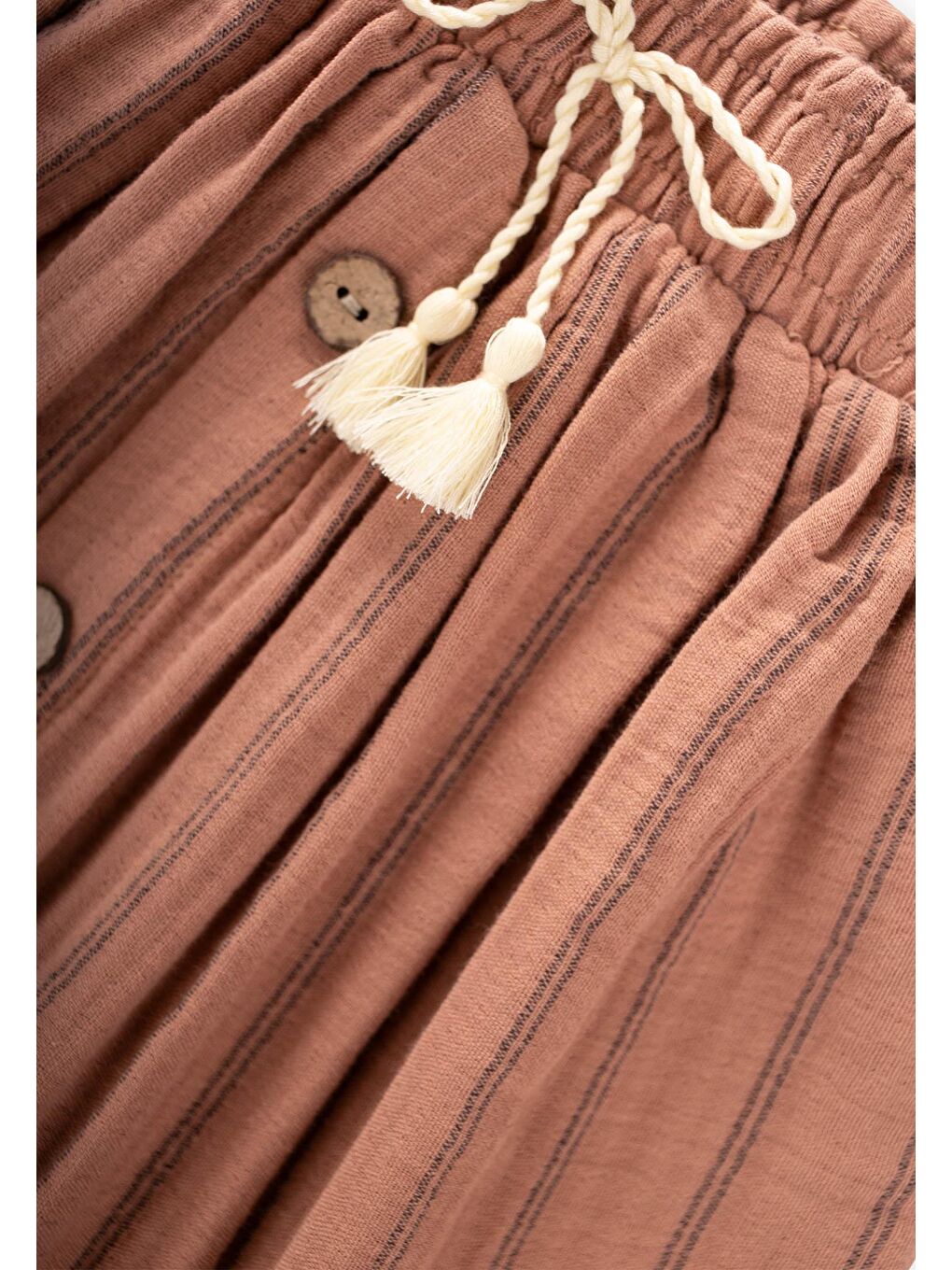 Kahverengi Kız Çocuk Çizgili Müslin Etek-2