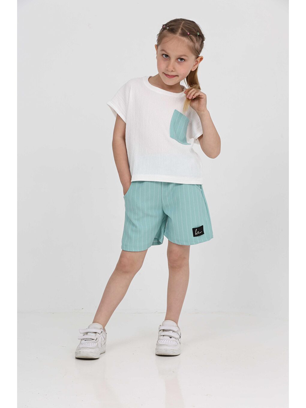 Yeşil Kız Çocuk Mint Tek Cepli Şort Takım - 27227