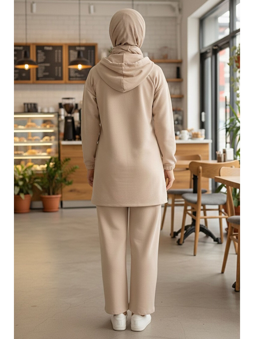 Ekru Taş Detaylı Bileği Lastikli Modal İkili Takım Krem - 1001-KREM-2