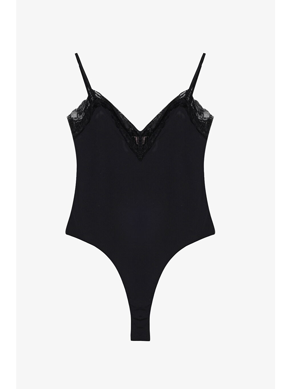 Dantel Yaka Askılı Bodysuit Siyah