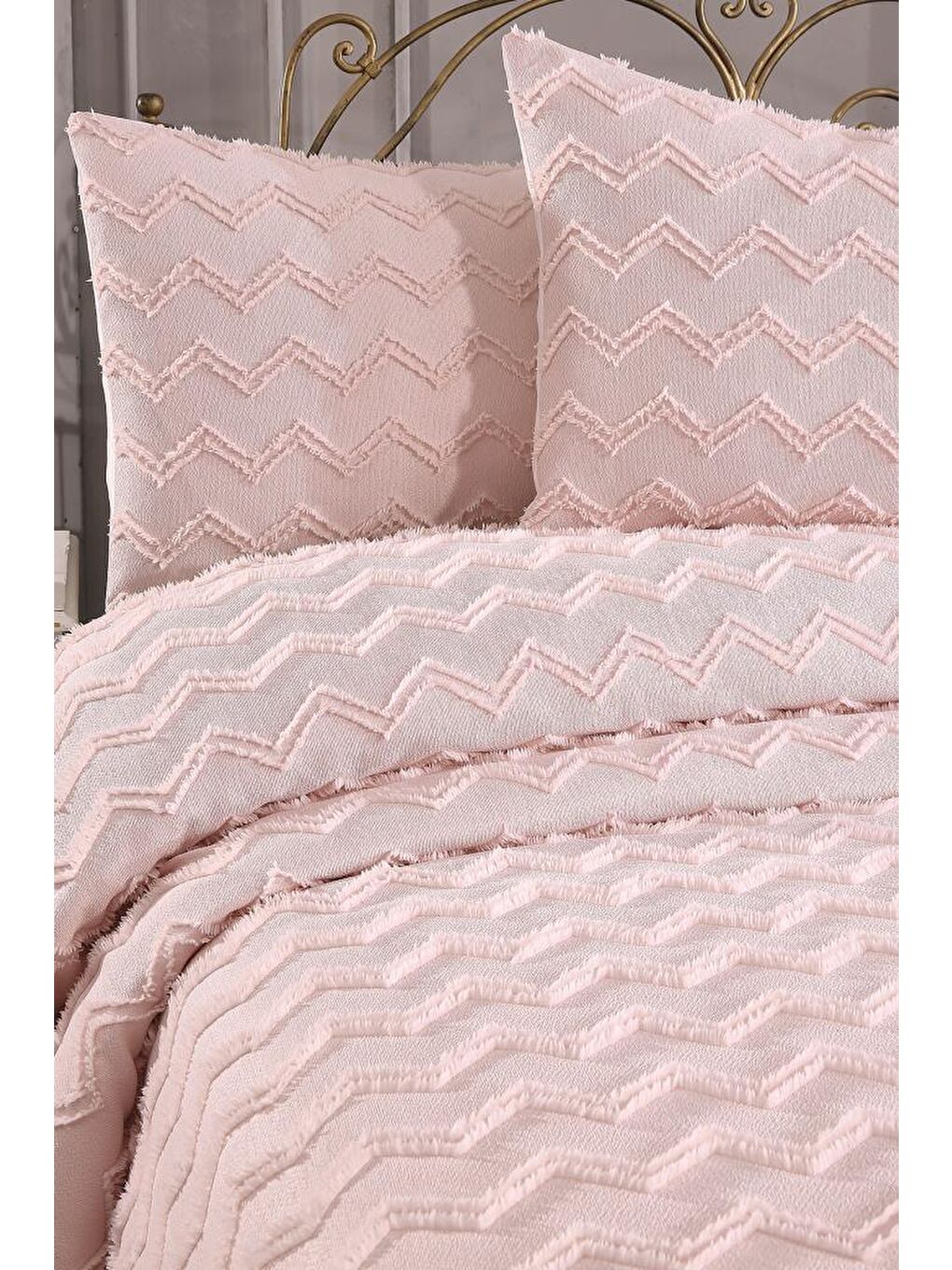 Pembe Lumpa 3 Parça Çift Kişilik Pike Takımı Pudra-1