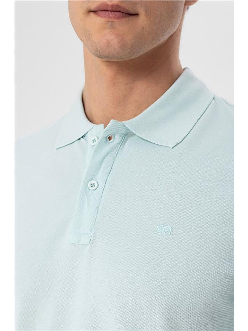 Turkuaz Su Yeşili Slim Armürlü Polo Yaka Tişört-5