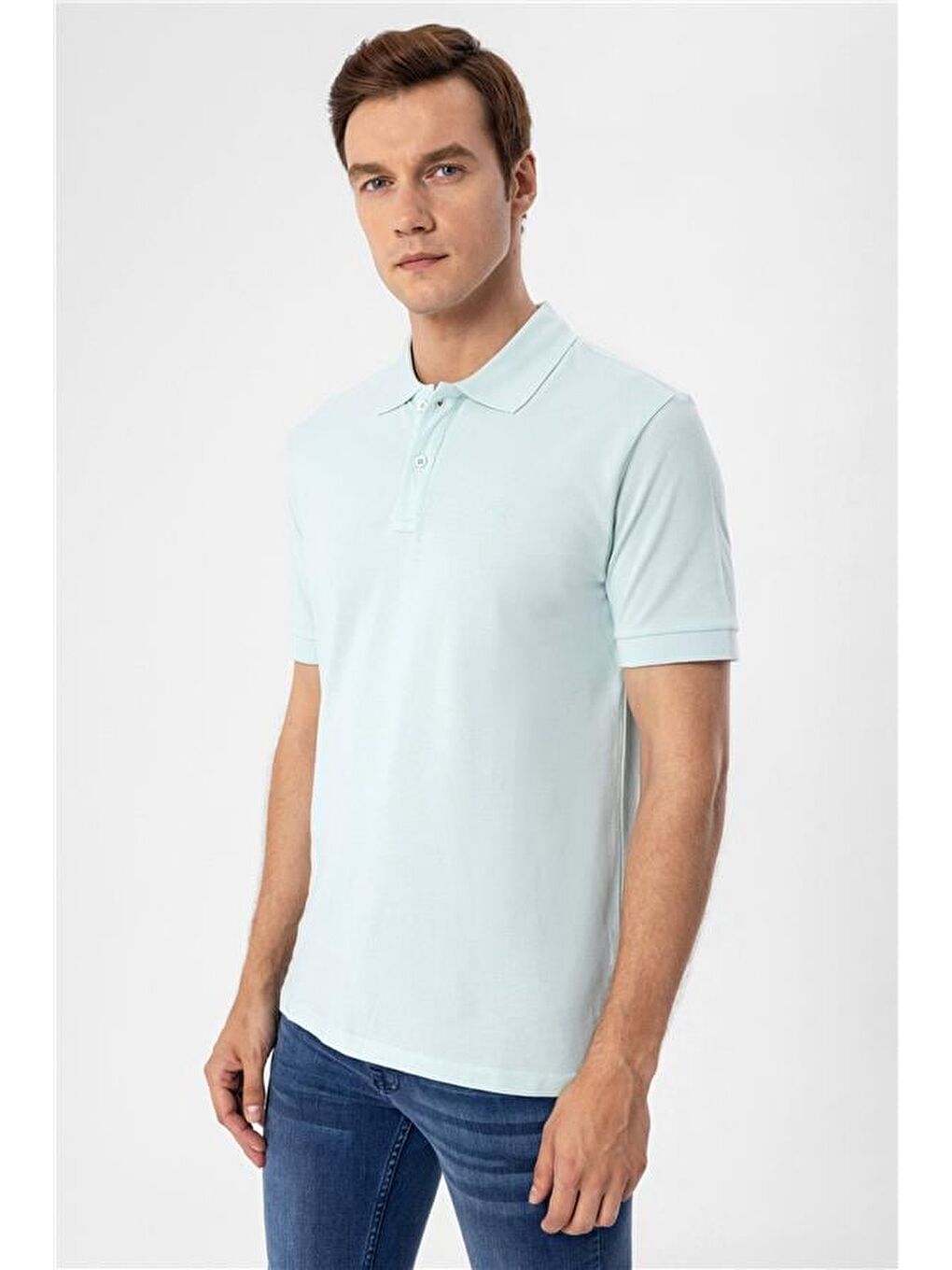 Turkuaz Su Yeşili Slim Armürlü Polo Yaka Tişört-6