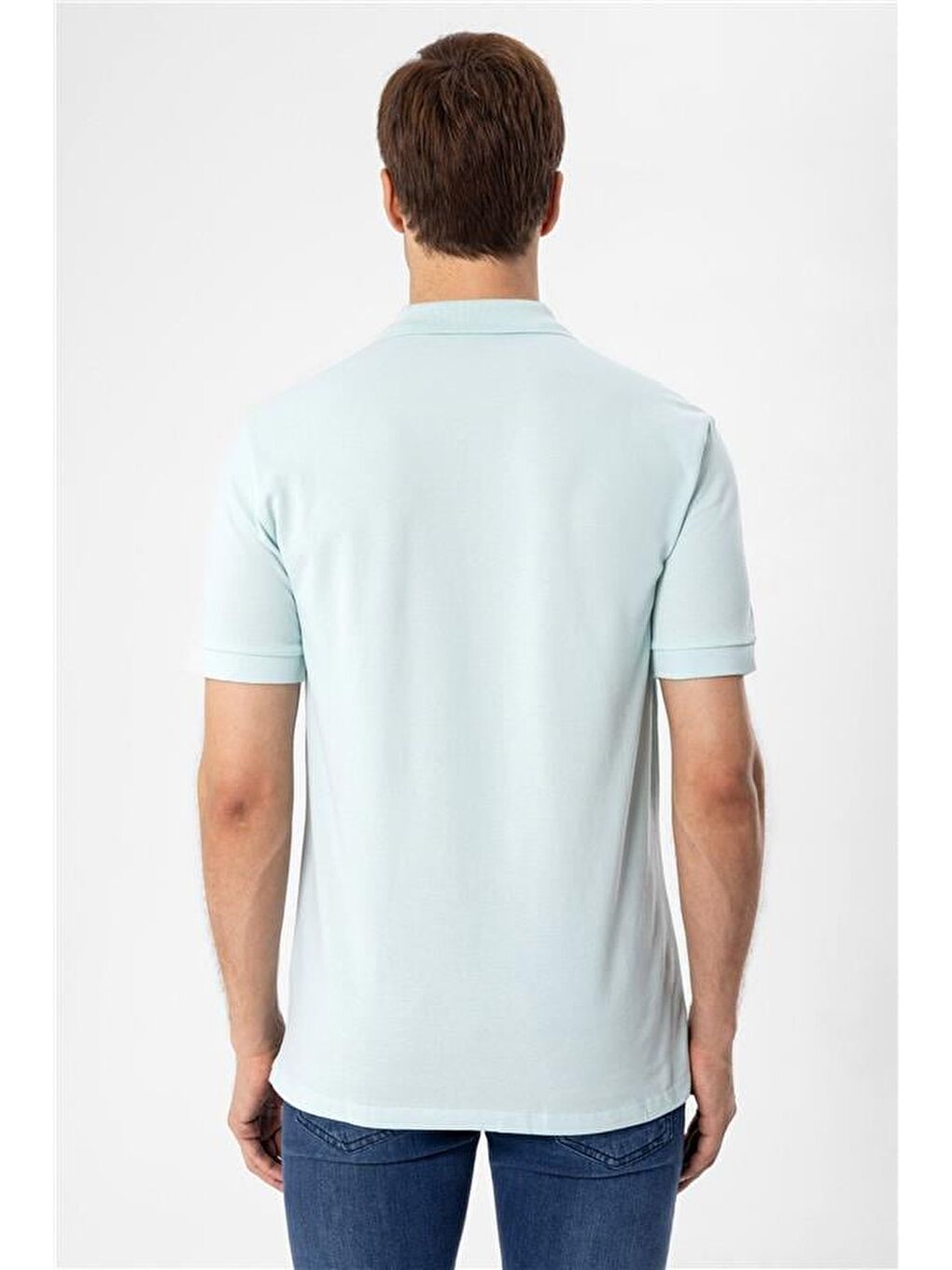 Turkuaz Su Yeşili Slim Armürlü Polo Yaka Tişört-7