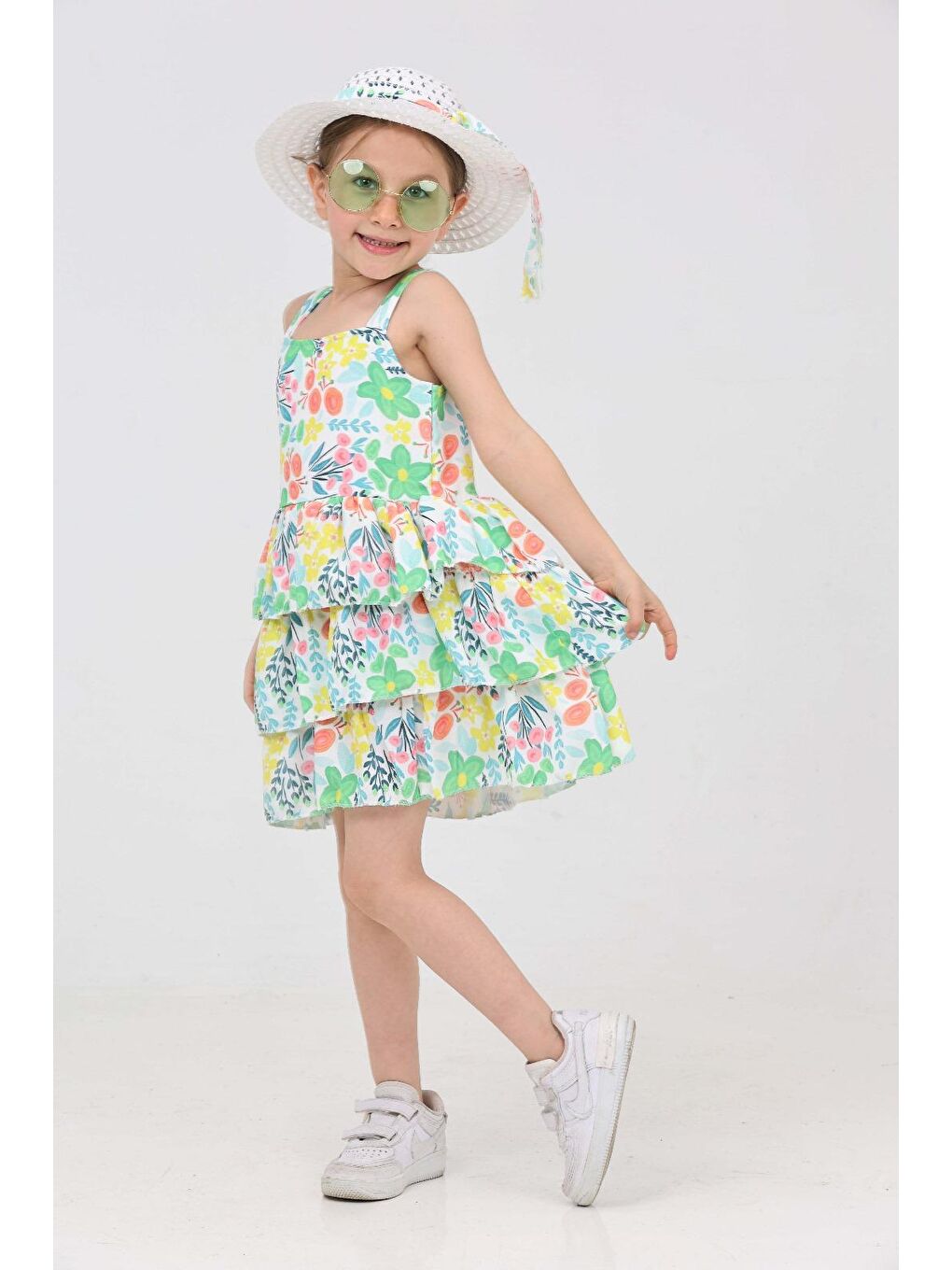 Yeşil Kız Çocuk Yesil Şapkalı Fırfırlı Elbise - 27210