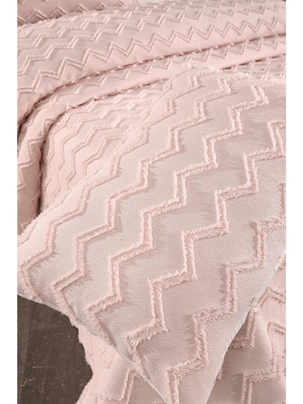 Pembe Lumpa 3 Parça Çift Kişilik Pike Takımı Pudra-3