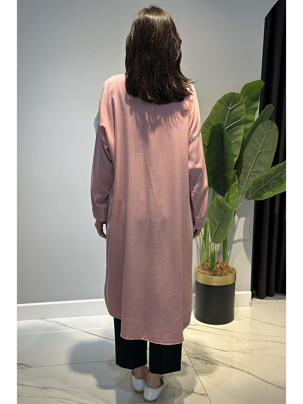 Lyocell Gömlek Uzun Tunik 7509 Pembe-3