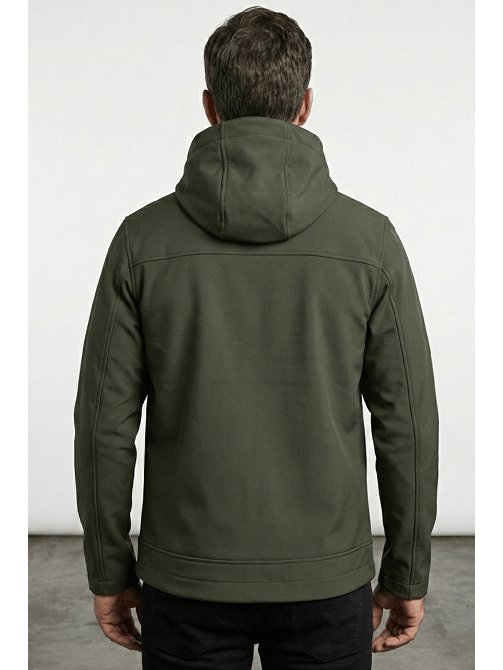 Haki Erkek Mont İçi Polarlı Softshell Mont Su ve Rüzgar Geçirmez Kapüşonlu Spor Mont-2