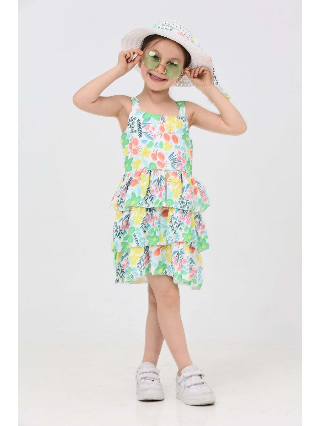 Yeşil Kız Çocuk Yesil Şapkalı Fırfırlı Elbise - 27210-3