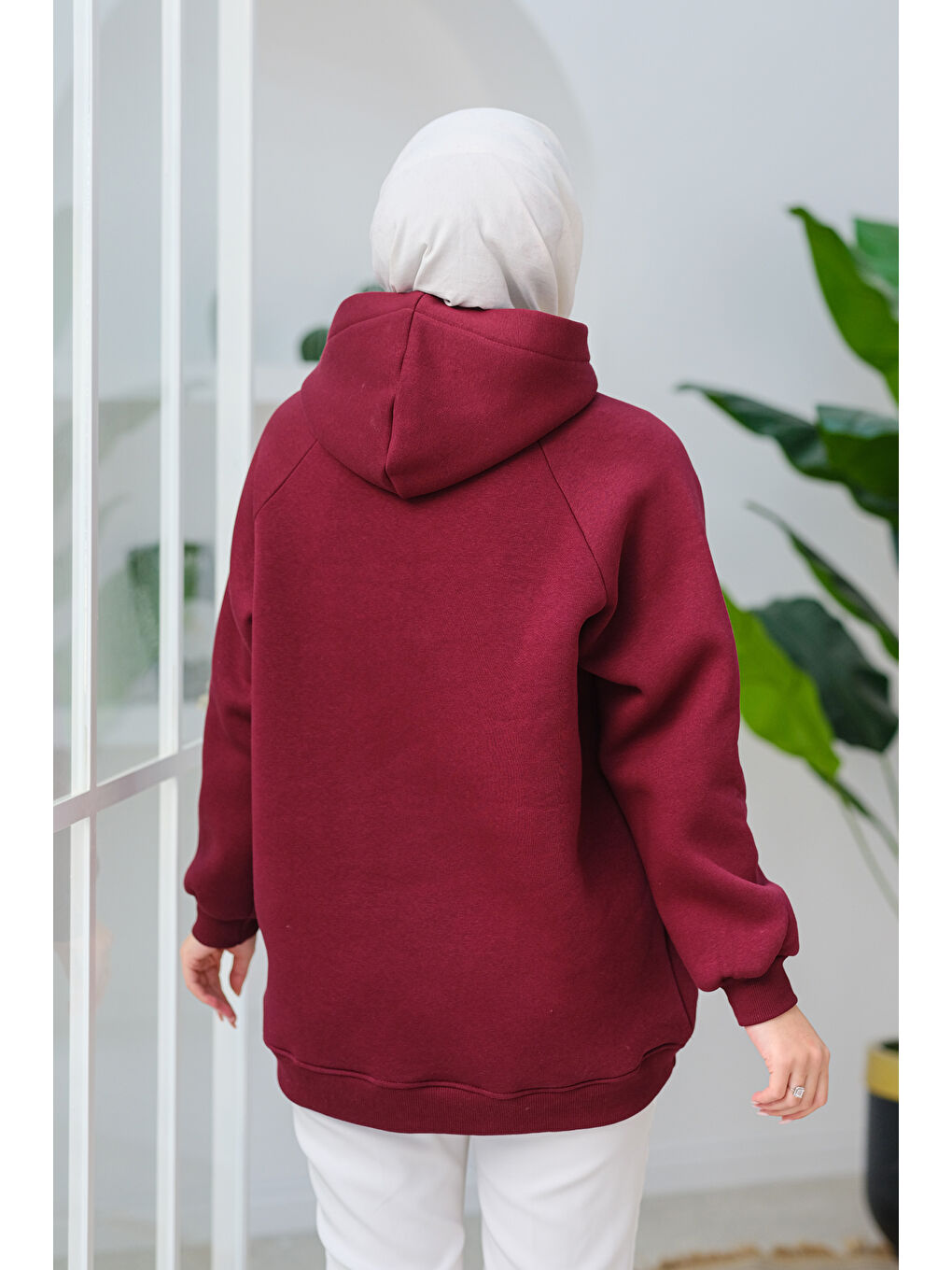 Locco Moda Çıt Çıt Detay Kapüşonlu Sweat Bordo - 3