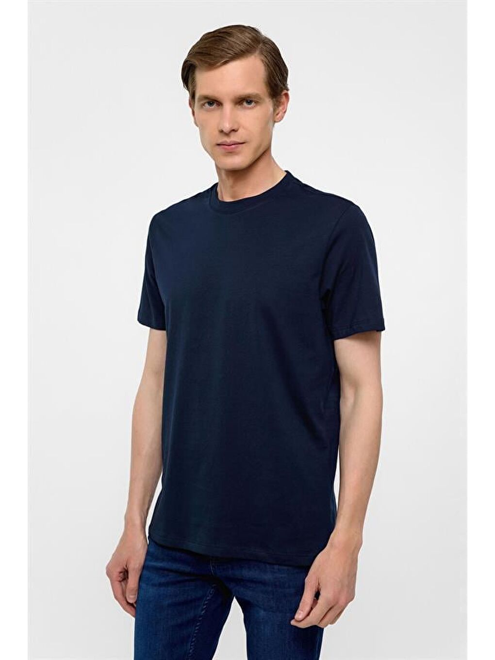 Lacivert Regular Düz Bisiklet Yaka Tişört
