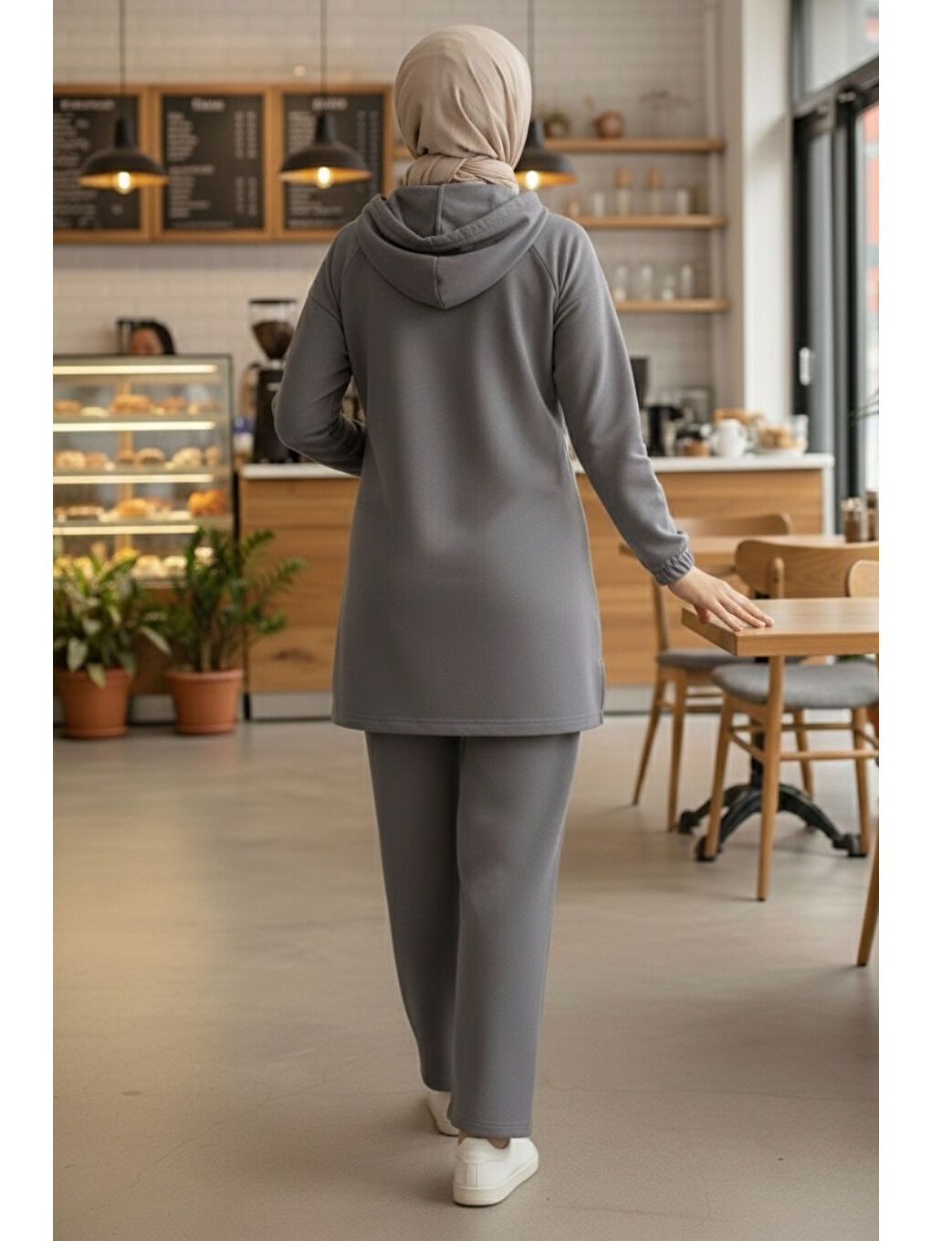 Gri Taş Detaylı Bileği Lastikli Modal İkili Takım Füme - 1001-FUME-2