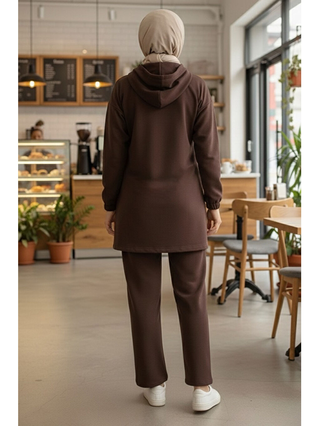 Kahverengi Taş Detaylı Bileği Lastikli Modal İkili Takım Kahve - 1001-KAHVE-2