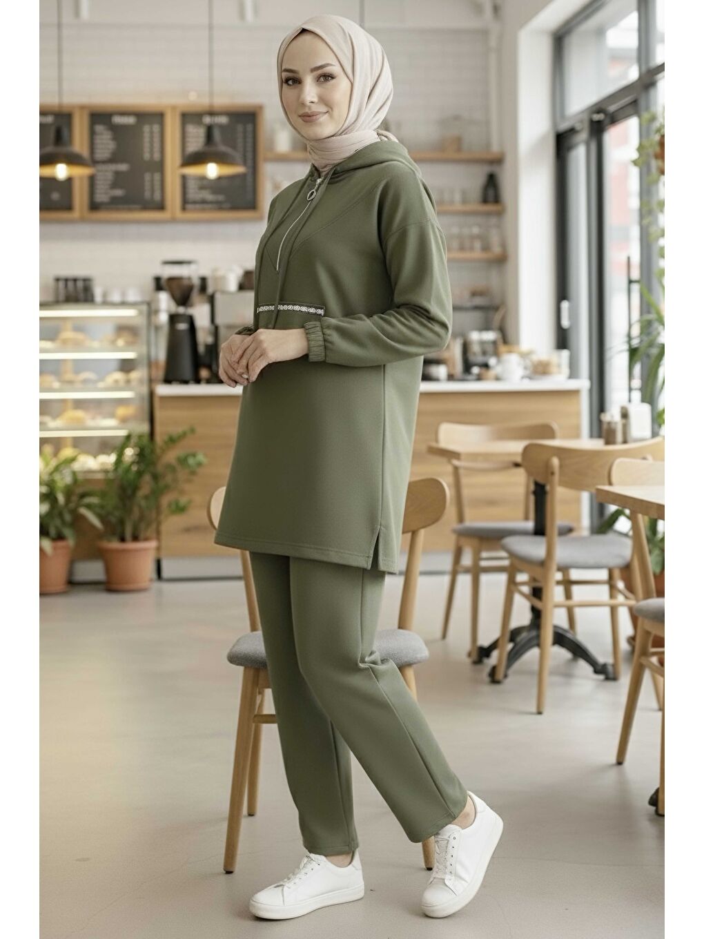 Taş Detaylı Bileği Lastikli Modal İkili Takım Haki - 1001-HAKI-1