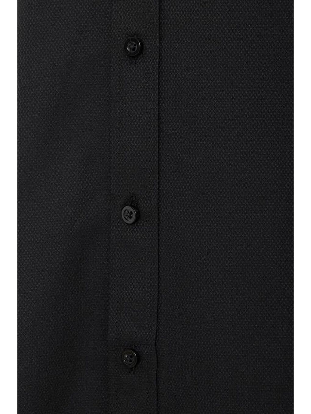 Siyah Regular Armürlü Klasik Yaka Gömlek-1