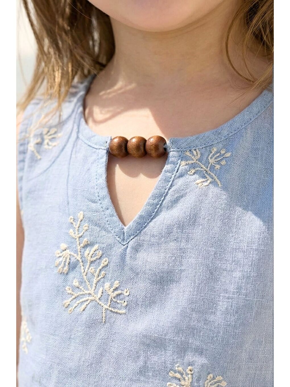 Kız Çocuk Nakışlı Bluz Ve Şort Takım - Mavi-2