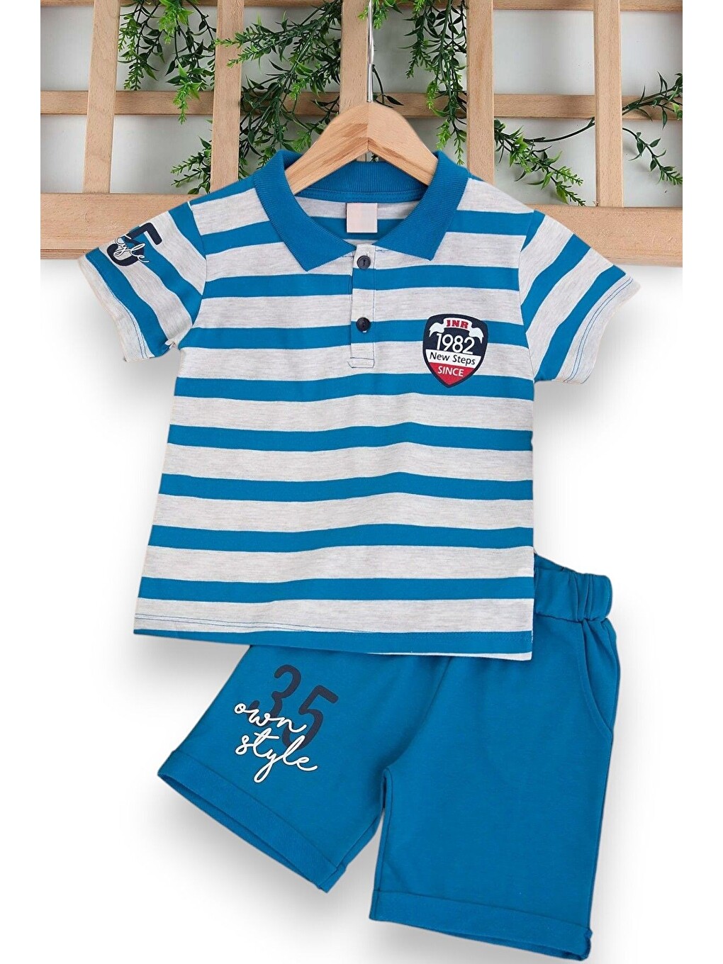 Mavi Erkek Çocuk Günlük Çizgili Polo Yakalı T-shirt Ve Şort Alt Üst Takımı-1