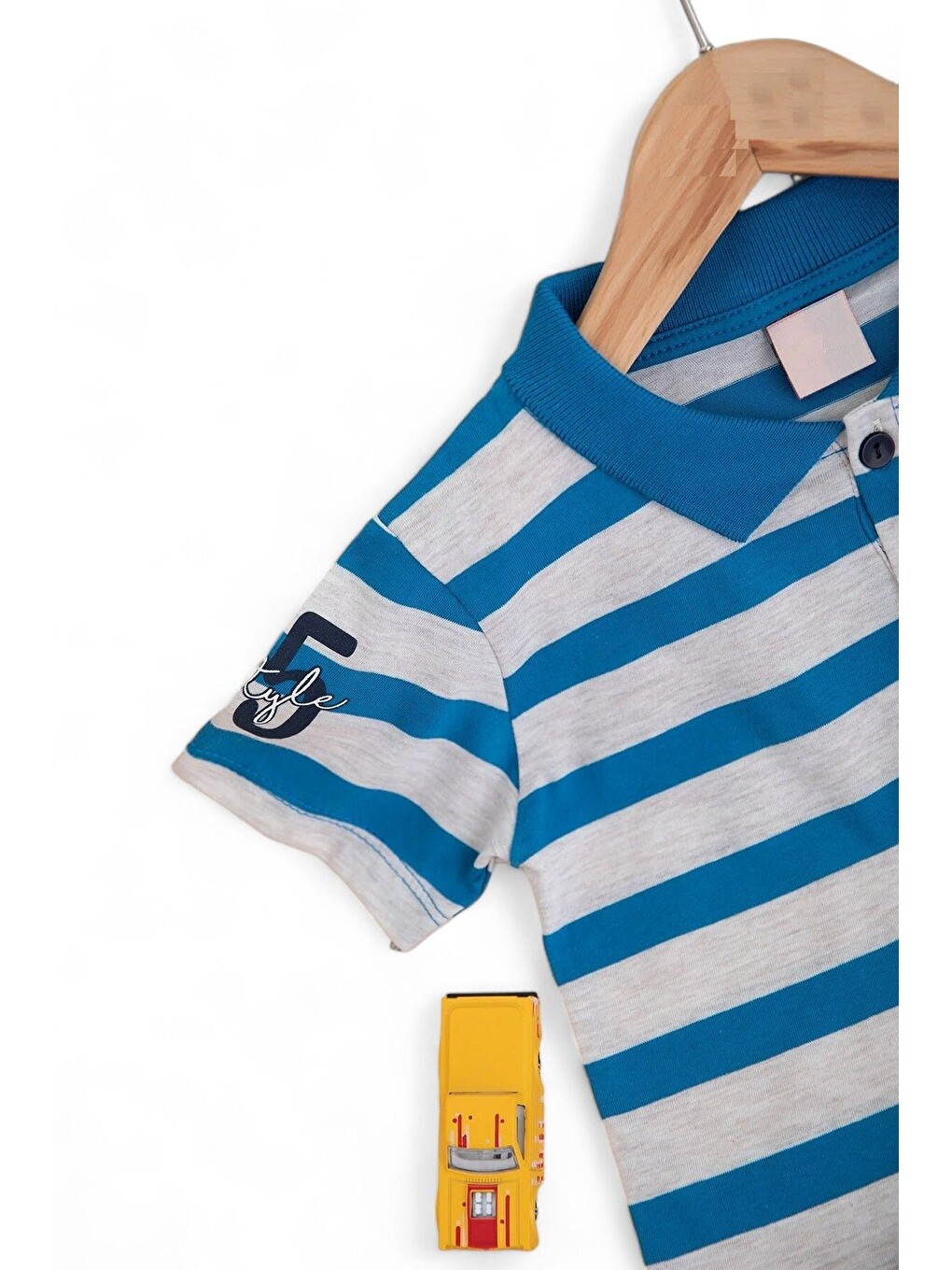 Mavi Erkek Çocuk Günlük Çizgili Polo Yakalı T-shirt Ve Şort Alt Üst Takımı-3