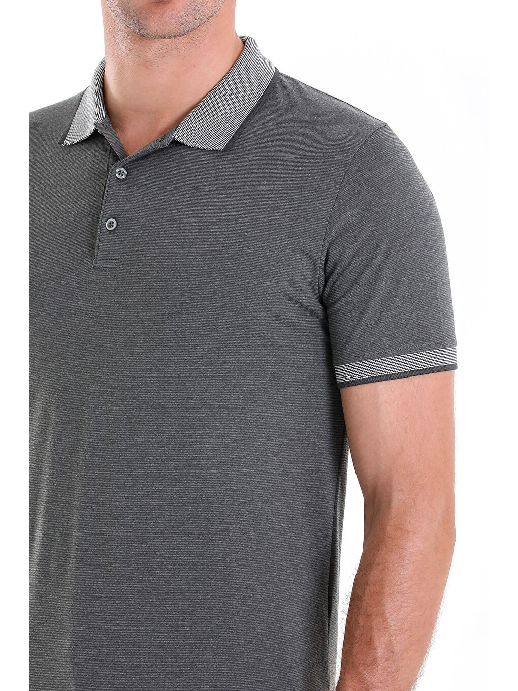 Haki Gri Regular Fit Düz Polo Yaka Pamuklu Tişört