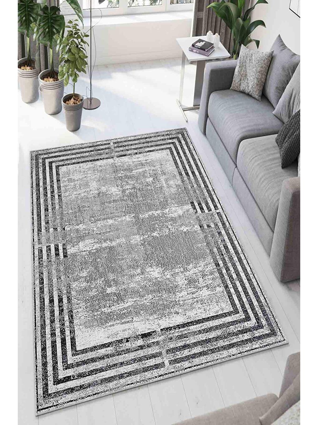 Gri Dekoratif Özel Tasarım Yıkanabilir, Modern Halı  180 x 280 cm
