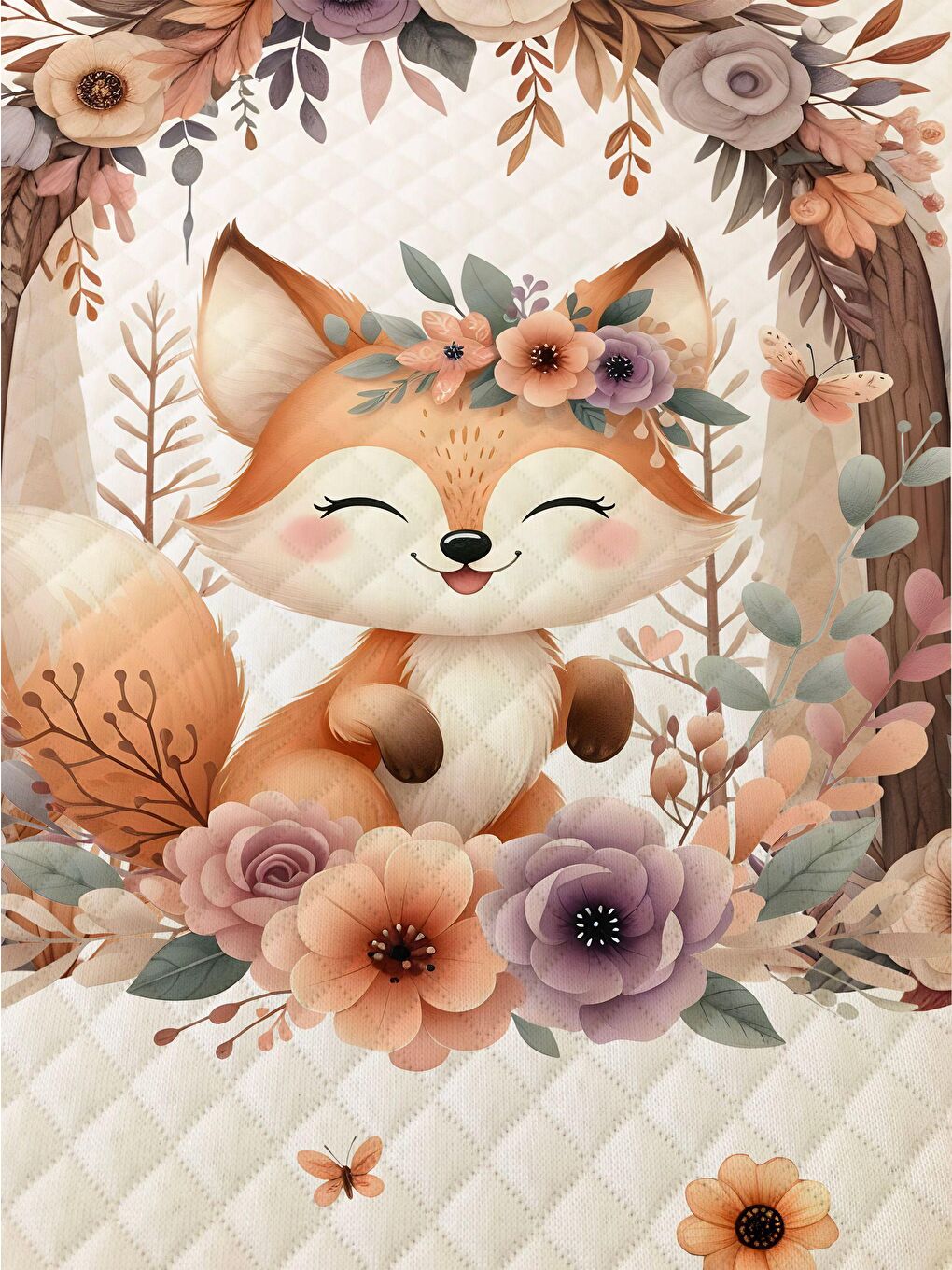 Karışık Sevimli Tilki Desenli Tek Kişilik Ve Çocuk Tek Kişilik Pike Takımı 160x220 cm-2