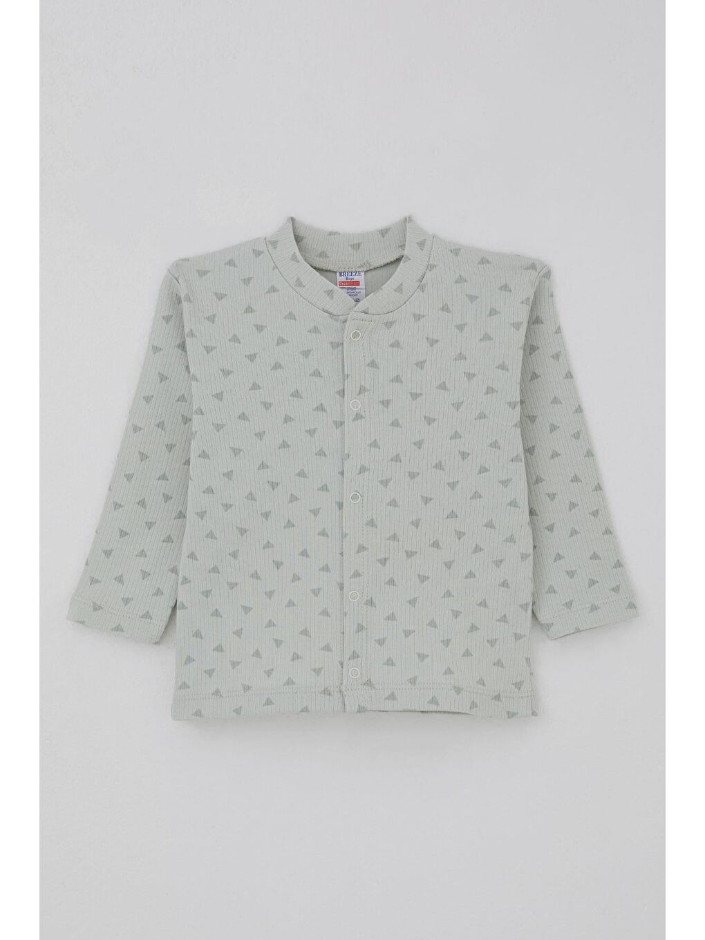 Turkuaz Erkek Bebek Pijama Takımı Mini Üçgenler Desenli Önden Çıtçıtlı Su Yeşili (4 Ay-1 Yaş)-1