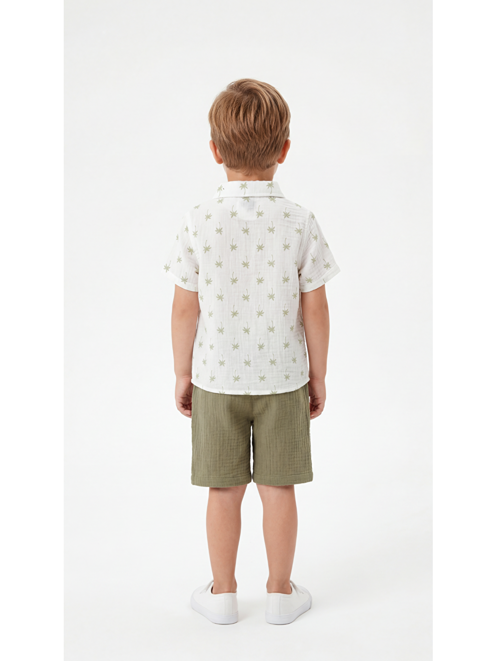Haki Palmiye Desenli Erkek Çocuk Gömlek & Şort Takımı-3