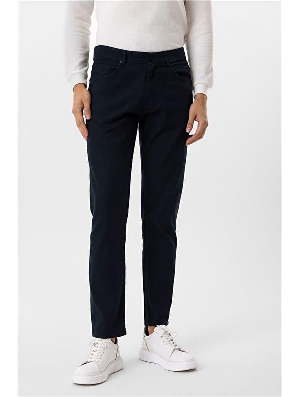 Lacivert Regular Armürlü Pantolon-1