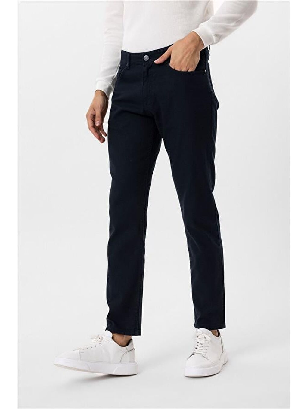 Lacivert Regular Armürlü Pantolon-2