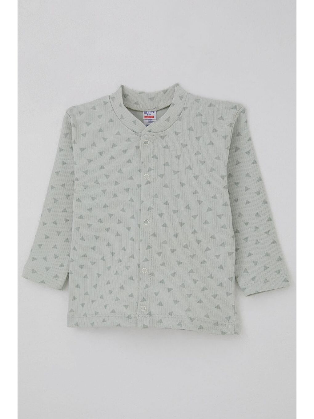 Turkuaz Erkek Bebek Pijama Takımı Mini Üçgenler Desenli Önden Çıtçıtlı Su Yeşili (4 Ay-1 Yaş)-5