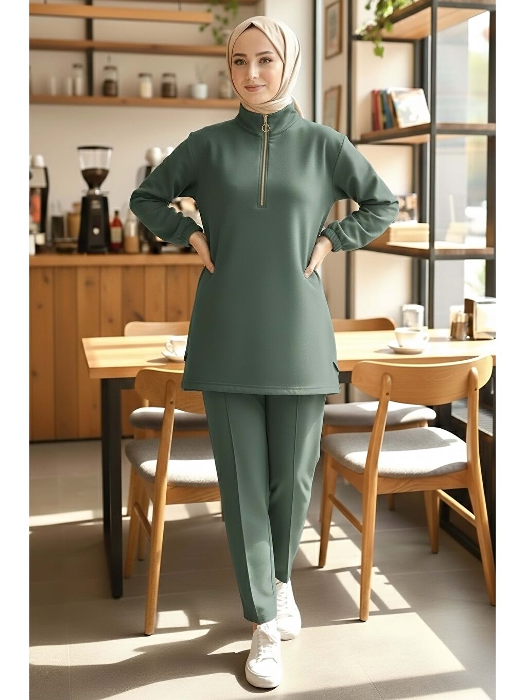 Fermuarlı Modal İkili Takım Haki - 1013-HAKI-1