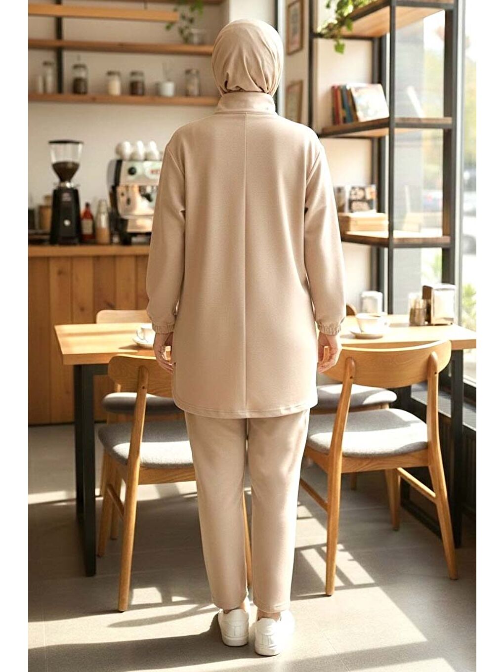 Ekru Fermuarlı Modal İkili Takım Krem - 1013-KREM-2