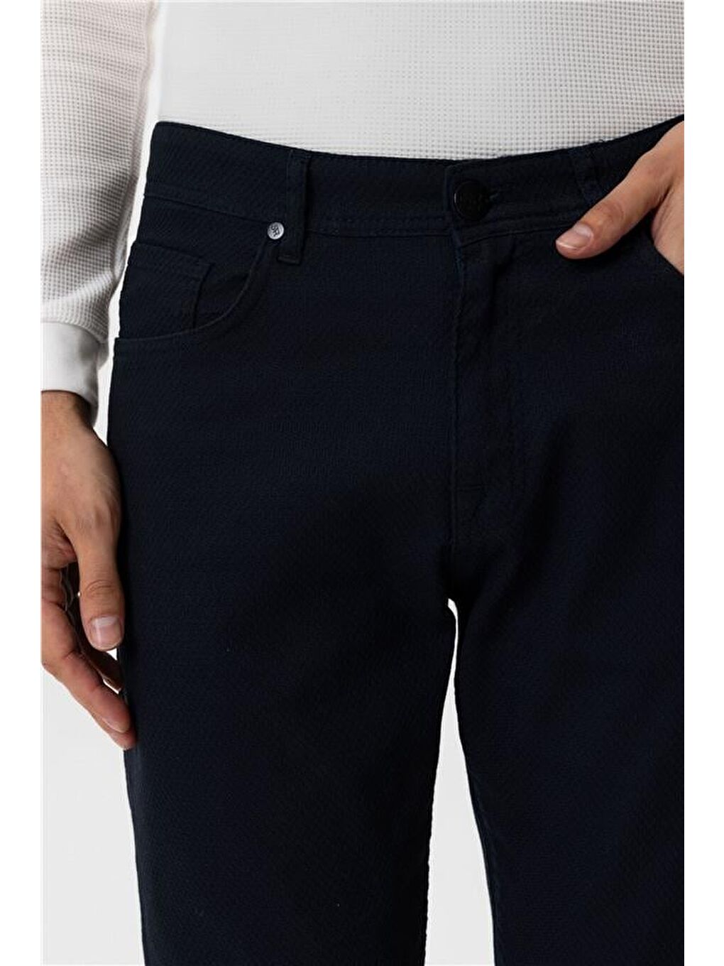 Lacivert Regular Armürlü Pantolon-3