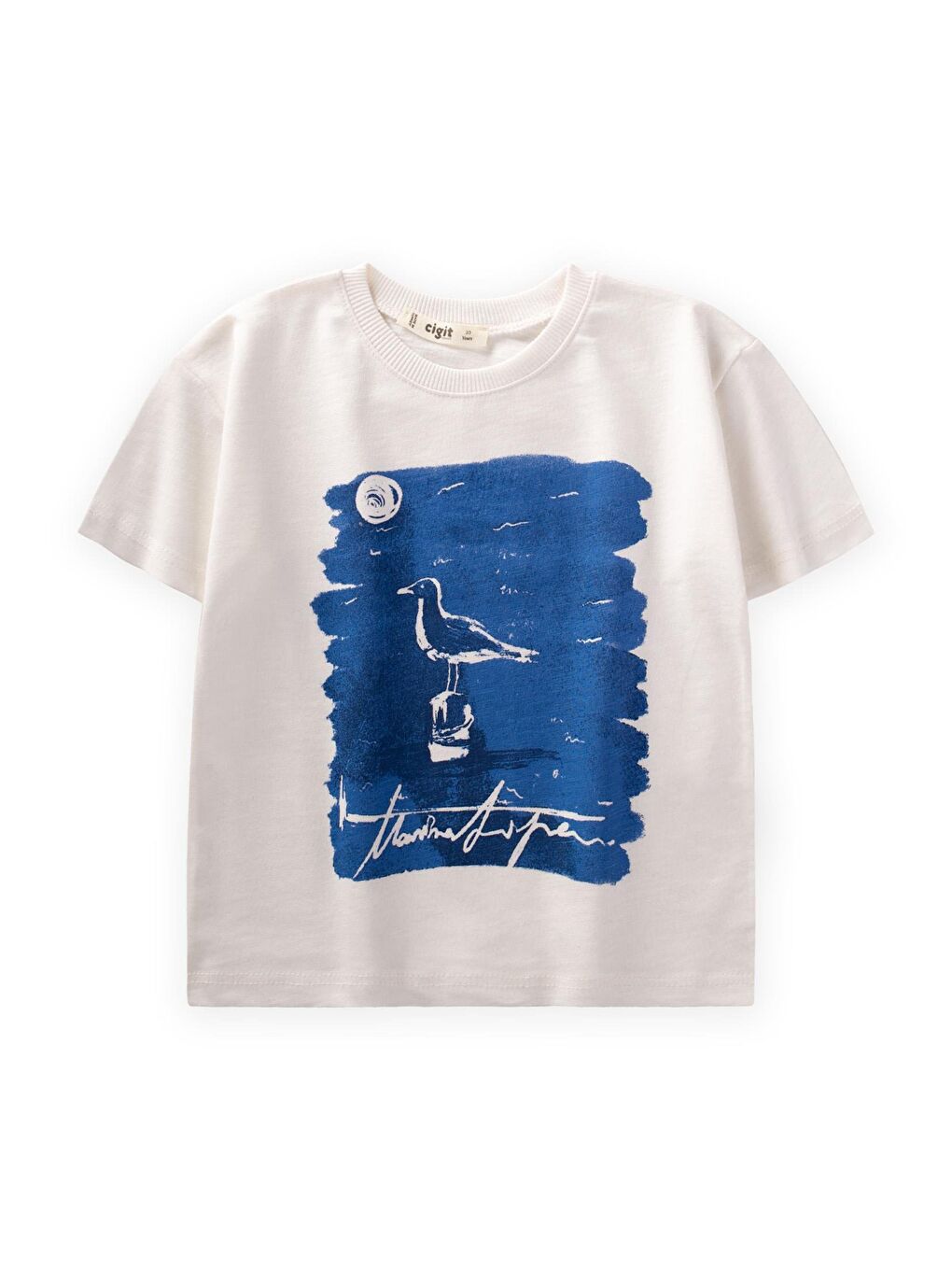 Kuş Baskılı T-Shırt 2-8 Yaş Kırık Beyaz