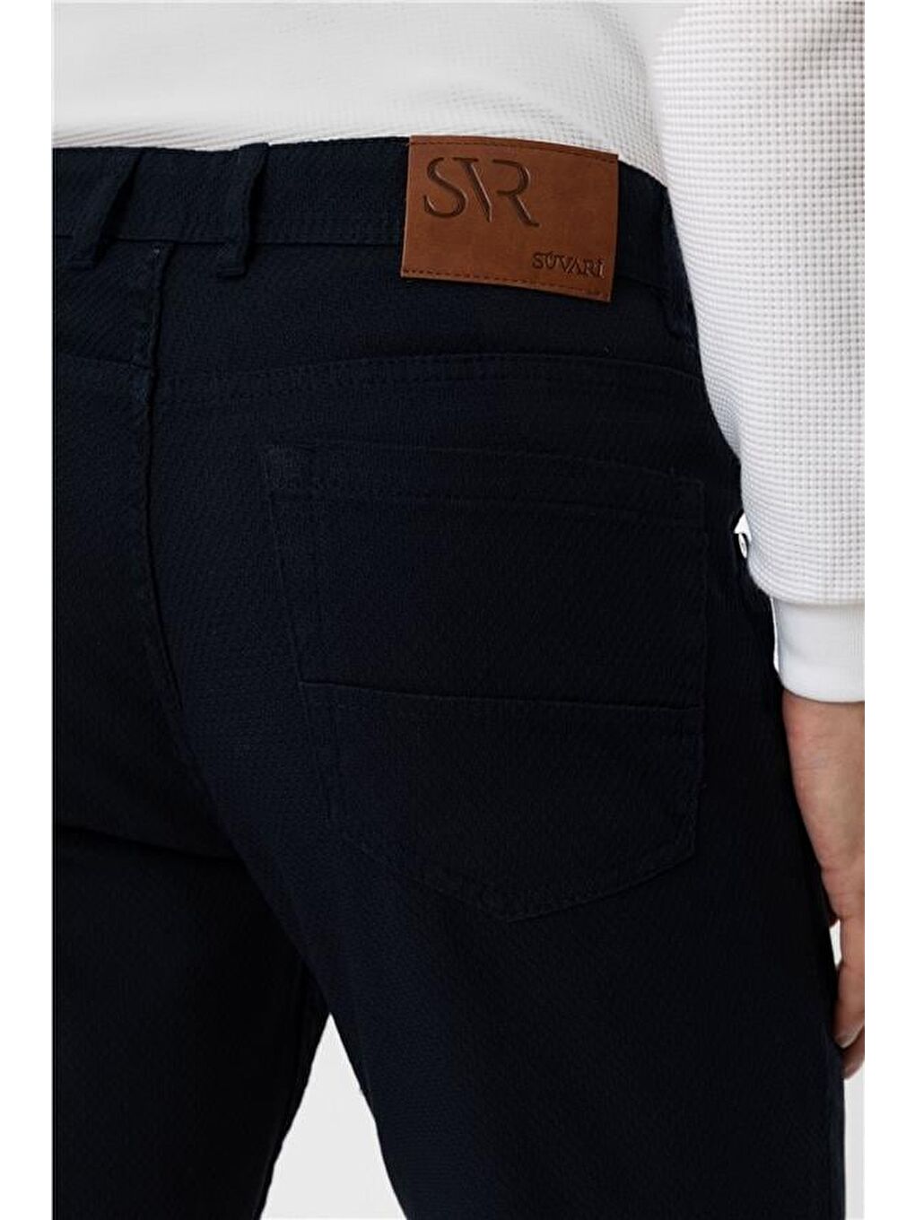 Lacivert Regular Armürlü Pantolon-4