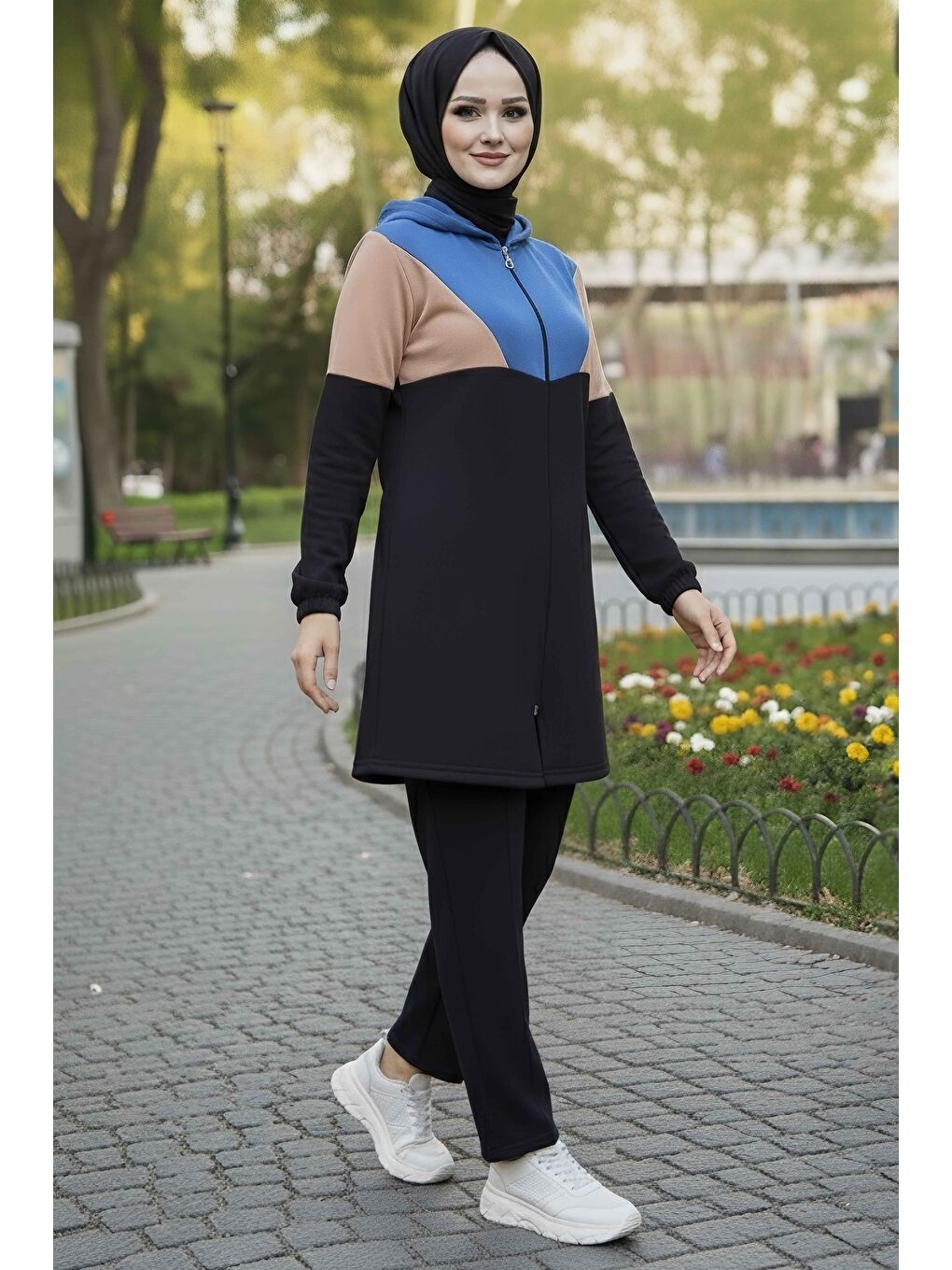 İndigo Garnili Fermuarlı İki İplik Tunik Pantolon Indigo - 13107-INDIGO