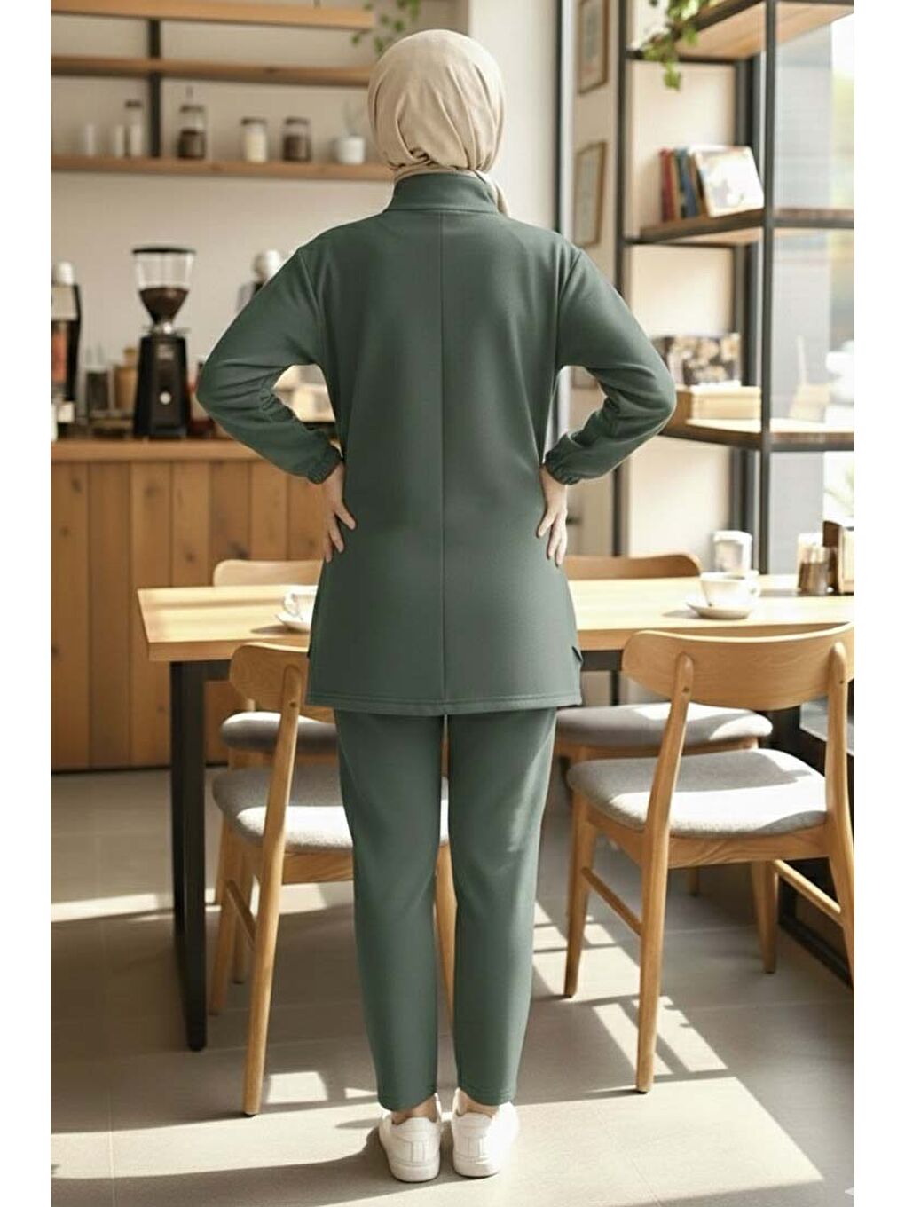 Fermuarlı Modal İkili Takım Haki - 1013-HAKI-2