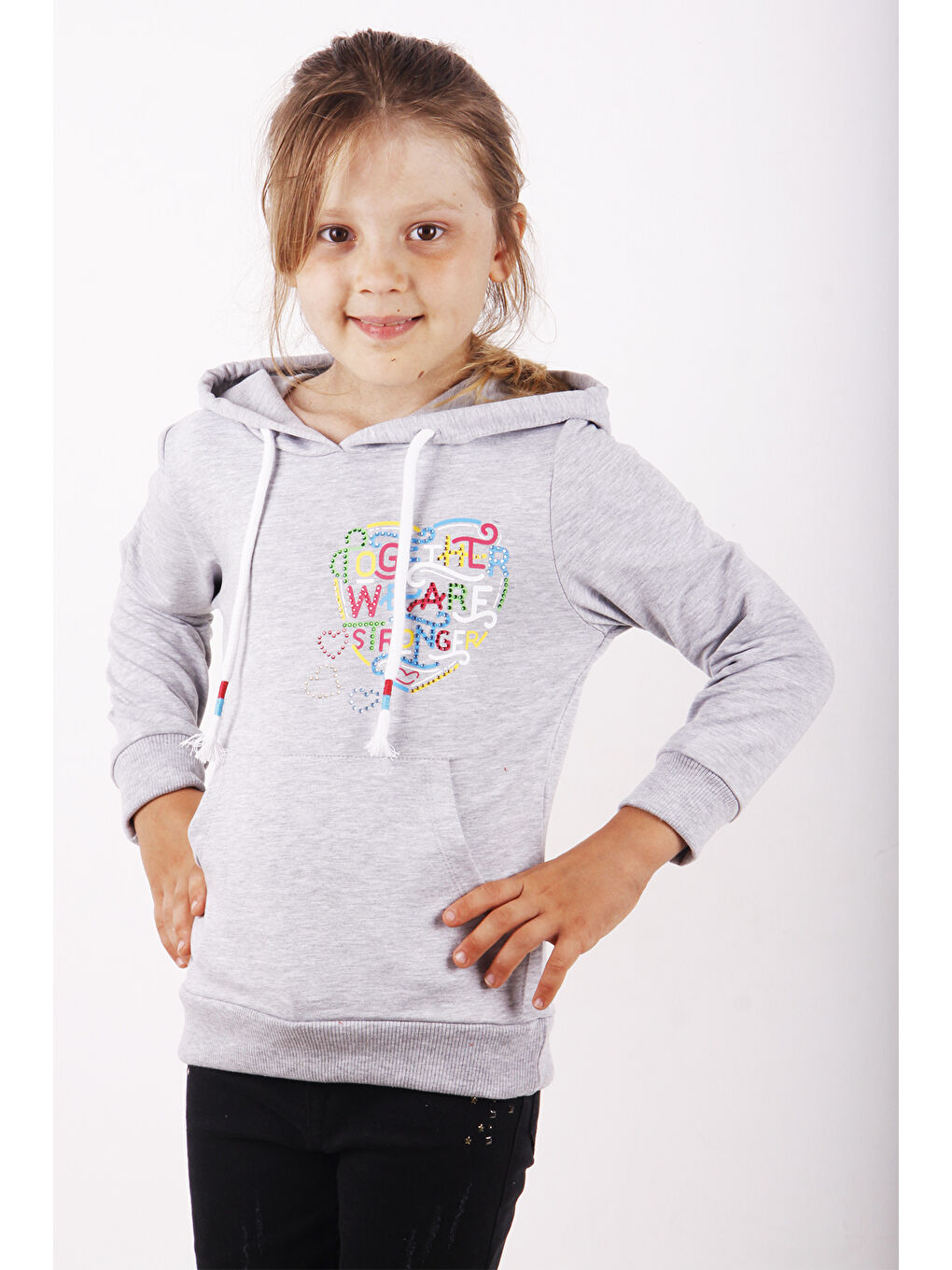 Gri Kız Çocuk Stronger Baskılı Sweatshirt