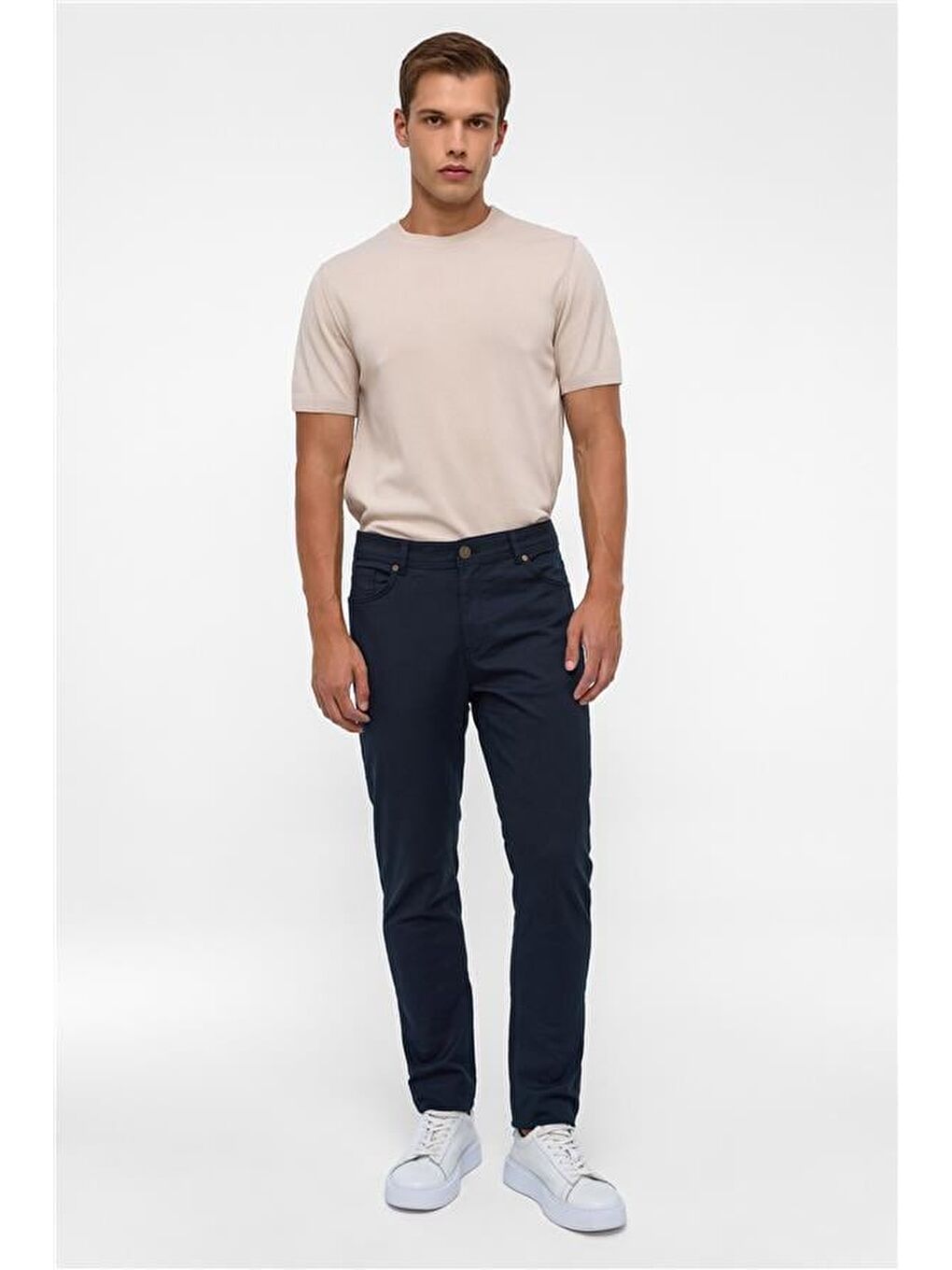 Lacivert Slim 5 Cep Kalıp Armürlü Pantolon