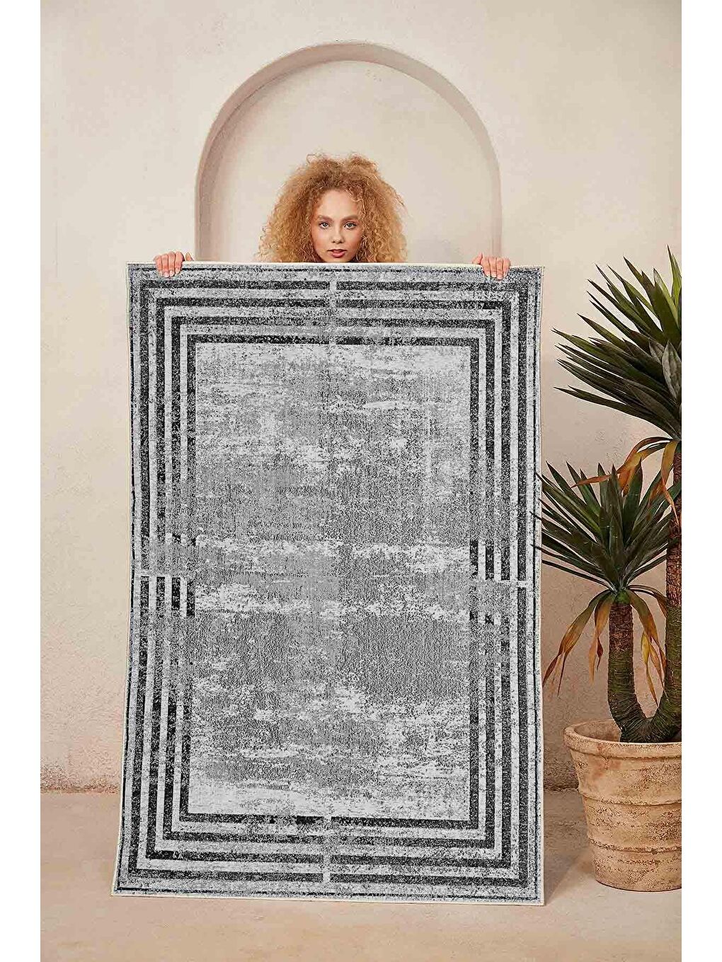 Gri Dekoratif Özel Tasarım Yıkanabilir, Modern Halı  180 x 280 cm-1