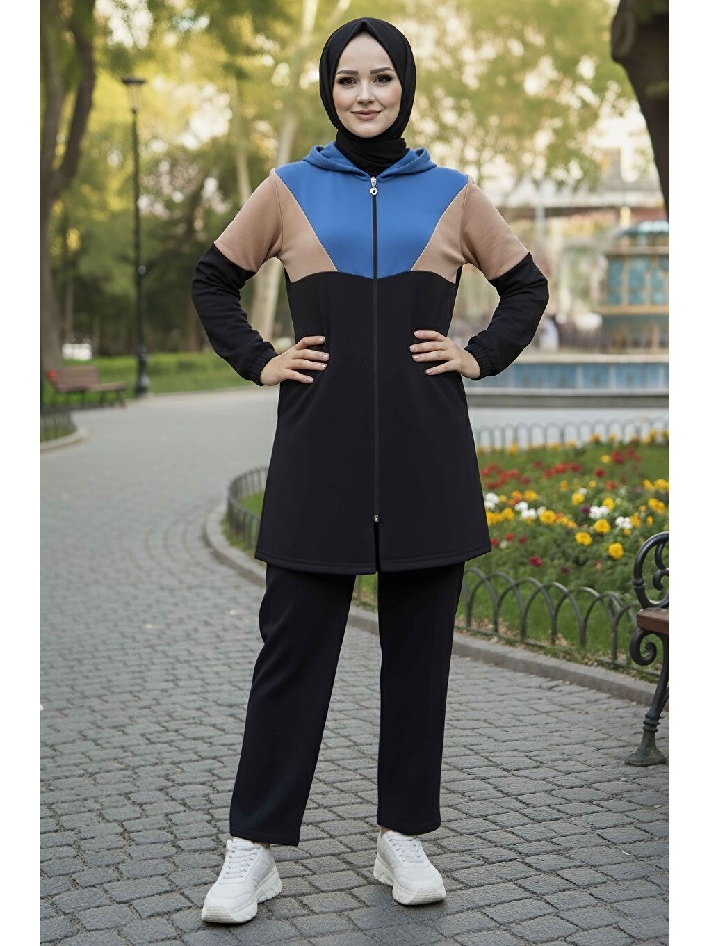 İndigo Garnili Fermuarlı İki İplik Tunik Pantolon Indigo - 13107-INDIGO-1